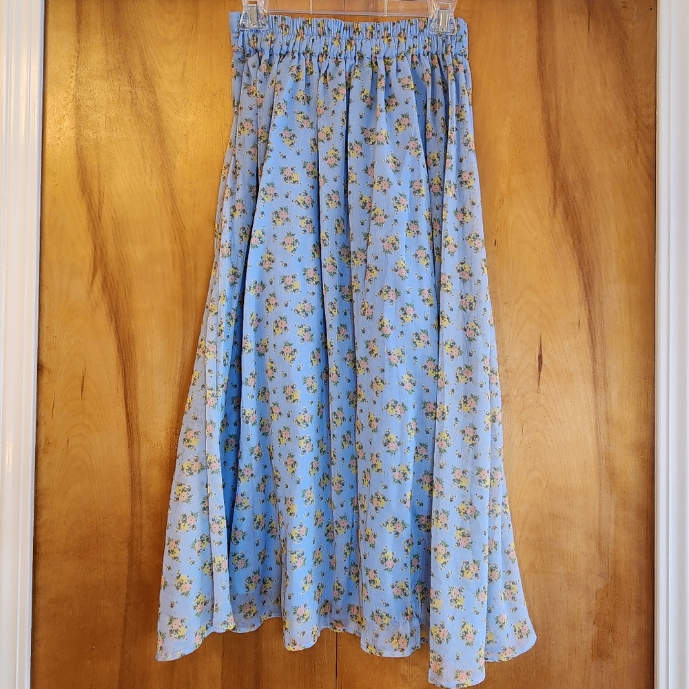 Eddy Women's One Of A Kind Sample Sky Blue Floral Midi Skirt, Size S NWT - Picture 2 of 7